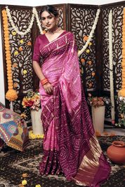 Rose Glow Dola Silk Bandhani Saree