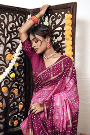 Rose Glow Dola Silk Bandhani Saree