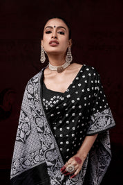 Misty Moonlight Dola Silk Bandhani Saree