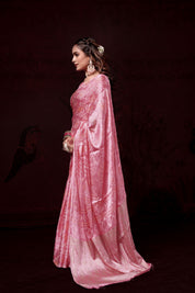 Sparkly Baby Pink Gajji Silk Bandhani Saree