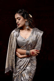 Starstruck Grey Gajji Silk Bandhani Saree