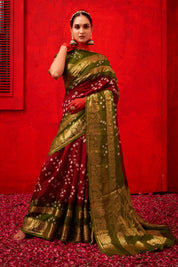 Vibrant Scarlet Red Mullbery Silk Bandhani Saree