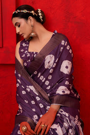 Regal Plum Dark Purple Handloom Bandhani Saree 3