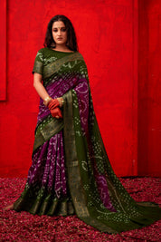 Pastel Purple Dola Silk Bandhani Saree