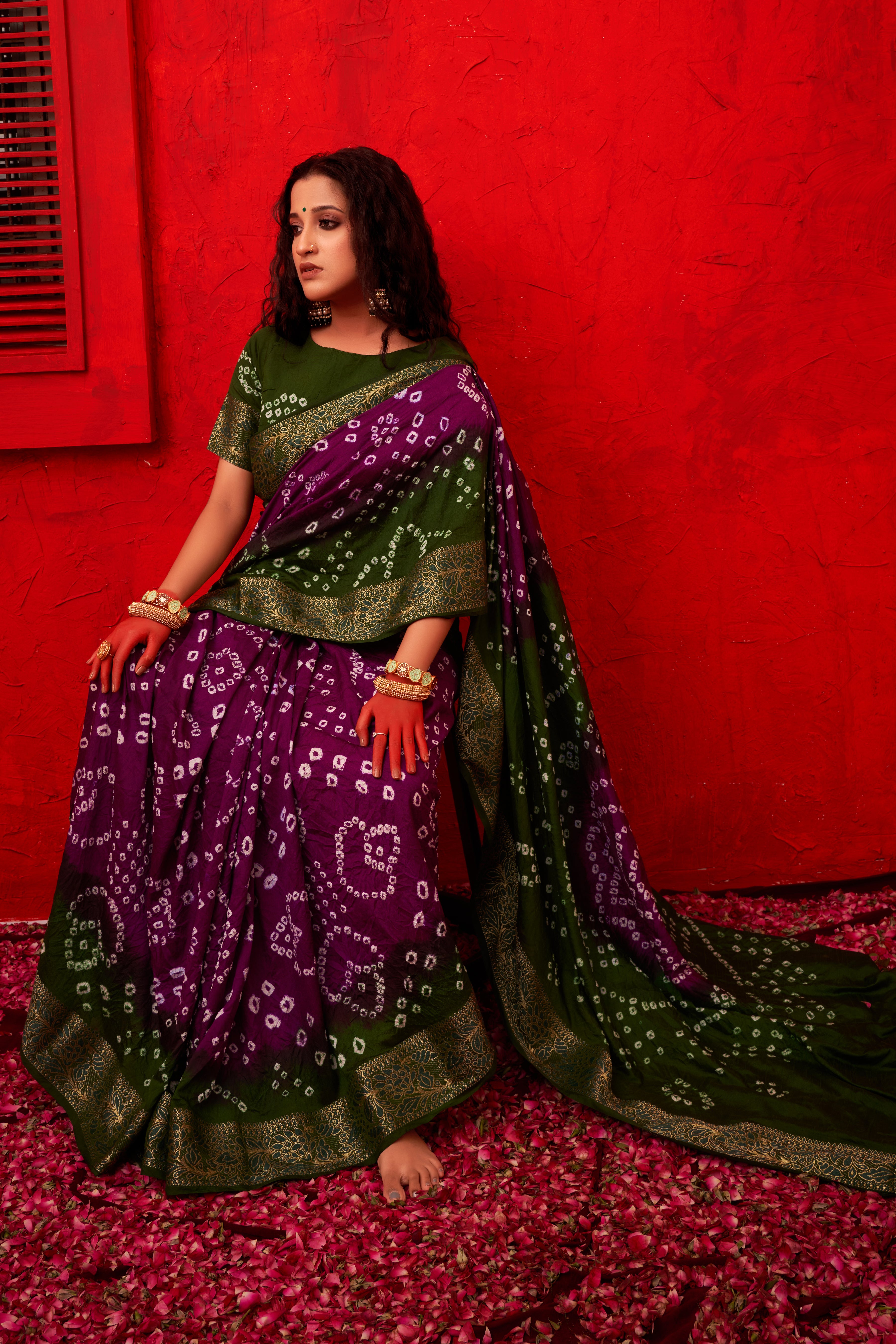 Pastel Purple Dola Silk Bandhani Saree 4