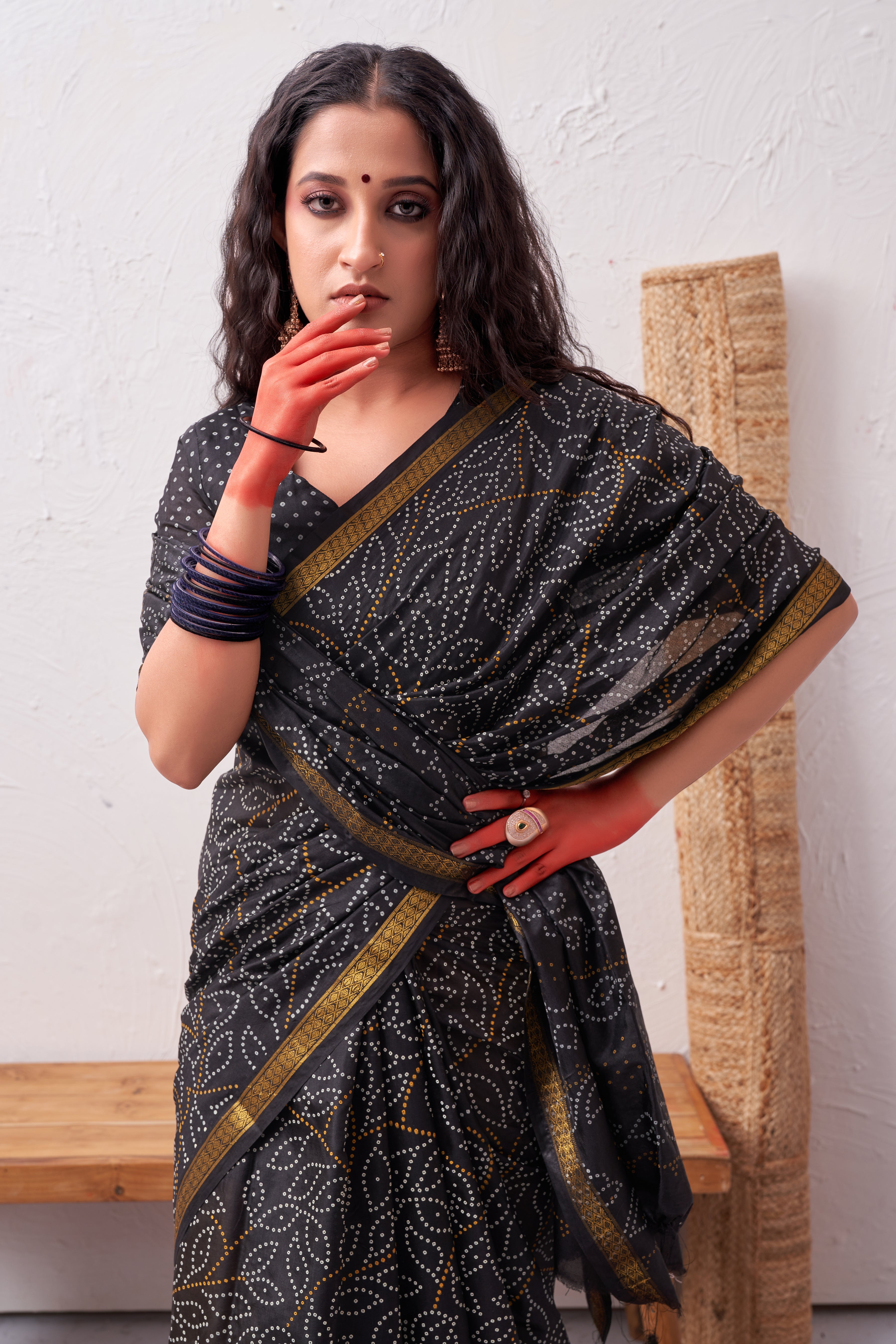 Midnight Noir Black Soft Silk Bandhani Saree 3