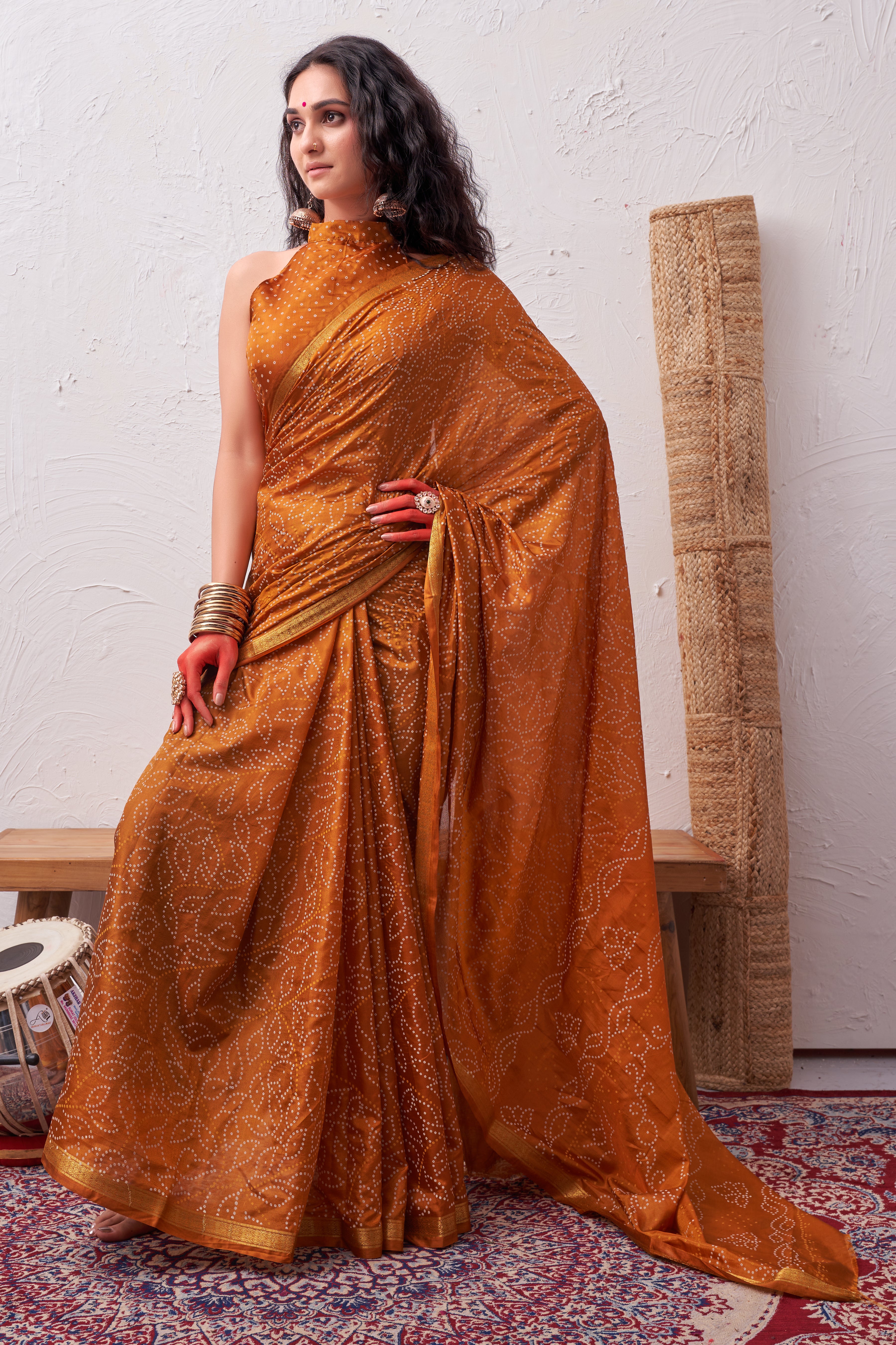 Vibrant Sunburst Mustard Soft Silk Bandhani Saree