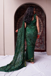 Emerald Jewel Bottle Green Soft Silk Bandhani Saree