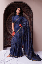 Midnight Blue Soft Silk Bandhani Saree