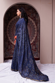 Midnight Blue Soft Silk Bandhani Saree