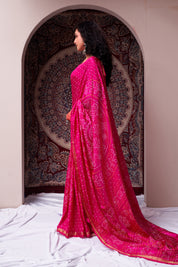 Blushing Rose Pink Soft Silk Bandhani Saree