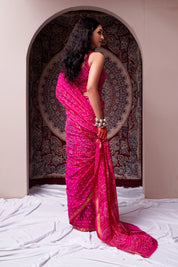 Blushing Rose Pink Soft Silk Bandhani Saree