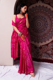 Blushing Rose Pink Soft Silk Bandhani Saree