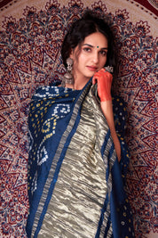 Majestic Prussian Blue Gajji Silk Bandhani Saree 5