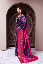 Majestic Purple Jaquard Silk Bandhani Saree 4