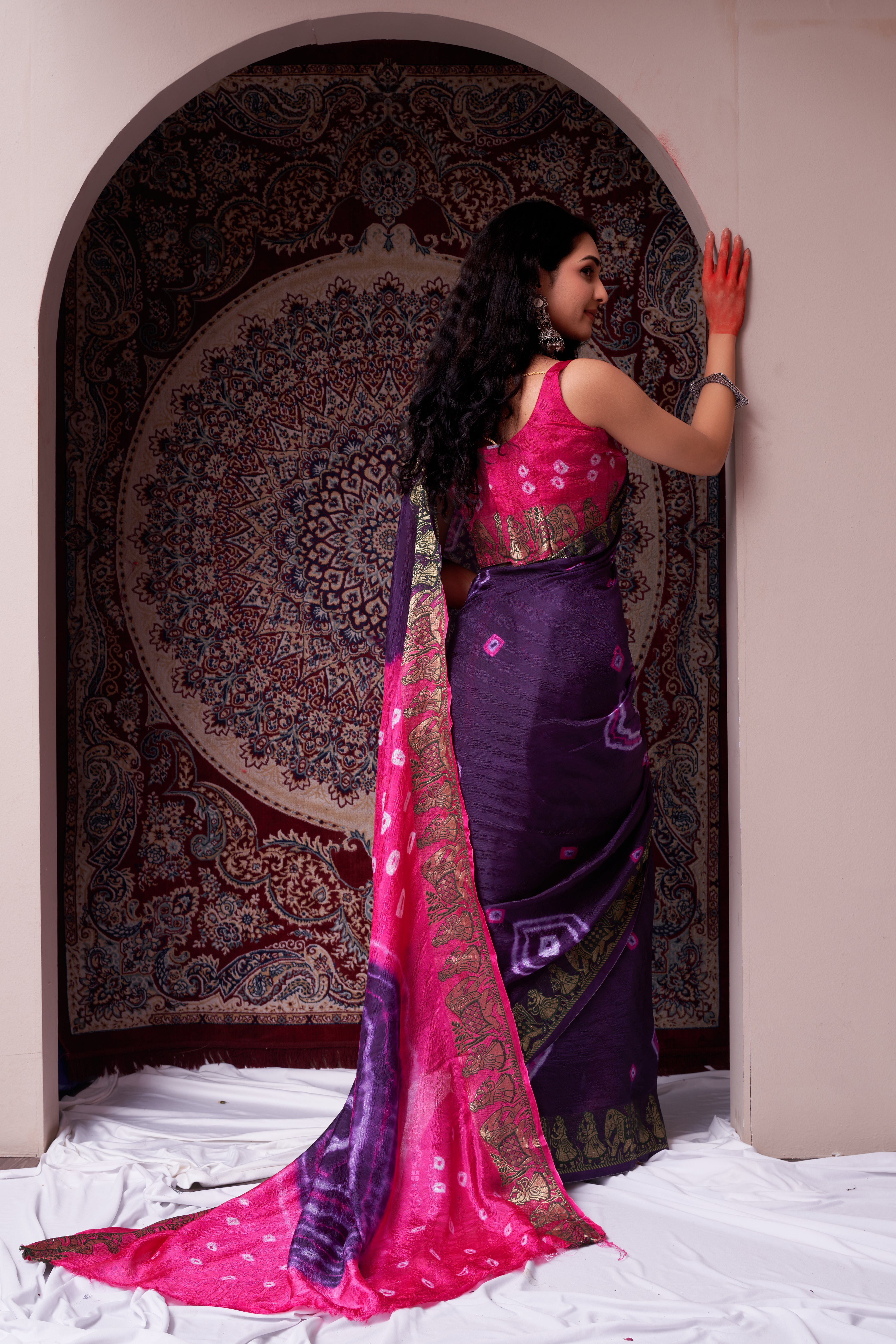 Majestic Purple Jaquard Silk Bandhani Saree 6