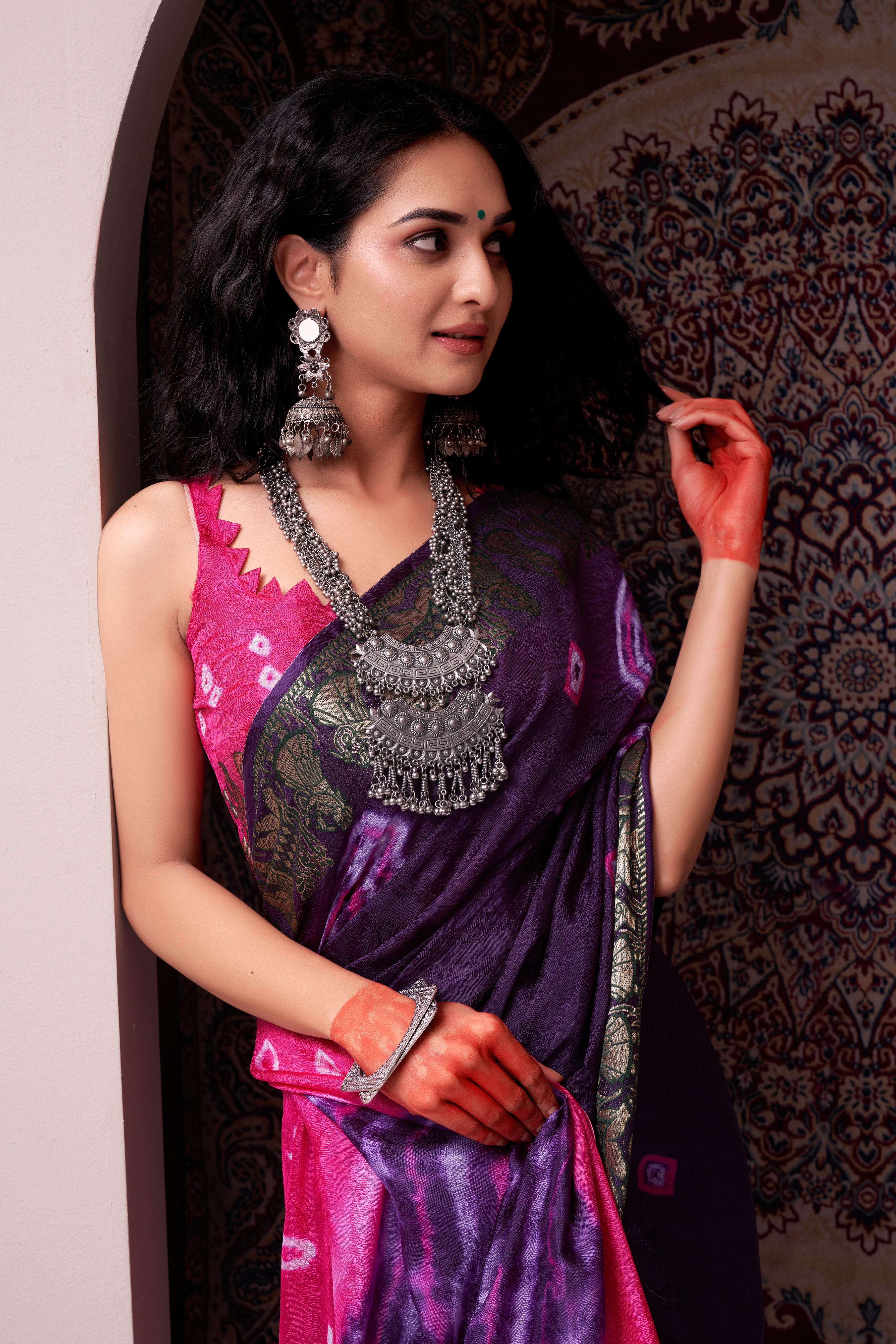 Majestic Purple Jaquard Silk Bandhani Saree 2