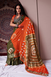 Lush Fern Jaquard Silk Bandhani Saree 6