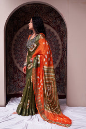 Lush Fern Jaquard Silk Bandhani Saree 5