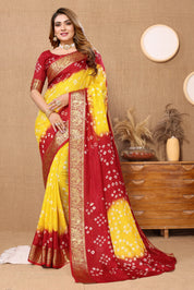 Daffodil Yellow Jaquard Silk Bandhani Saree