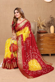 Daffodil Yellow Jaquard Silk Bandhani Saree