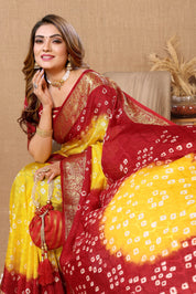 Daffodil Yellow Jaquard Silk Bandhani Saree