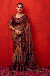 Delicate Sand Skin Jaquard Silk Bandhani Saree