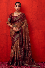 Delicate Sand Skin Jaquard Silk Bandhani Saree