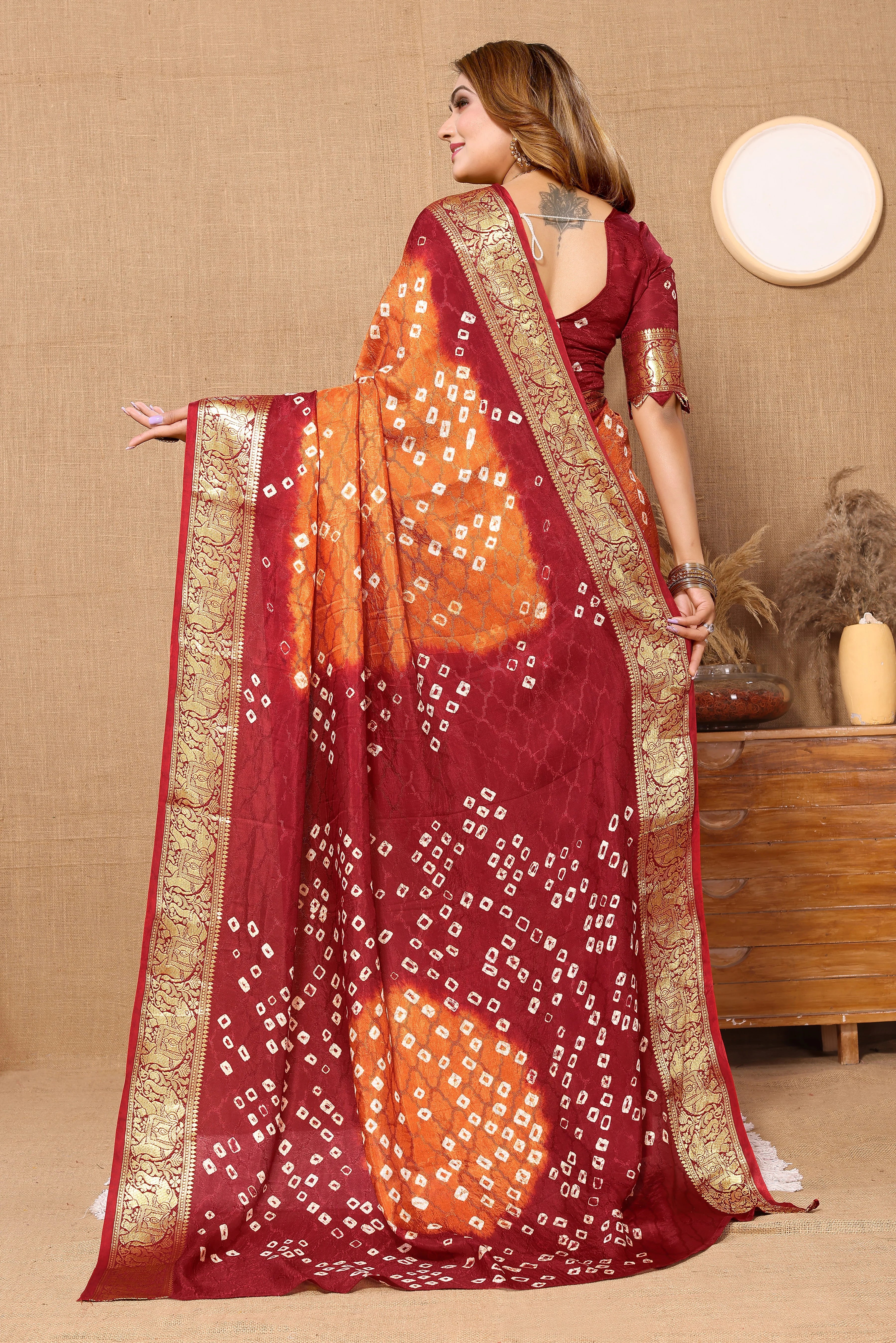 Fiery Fanta Jaquard Silk Bandhani Saree