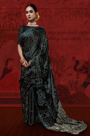 Gold Star Green Gajji Silk Ready to Wear Pocket Bandhani Saree