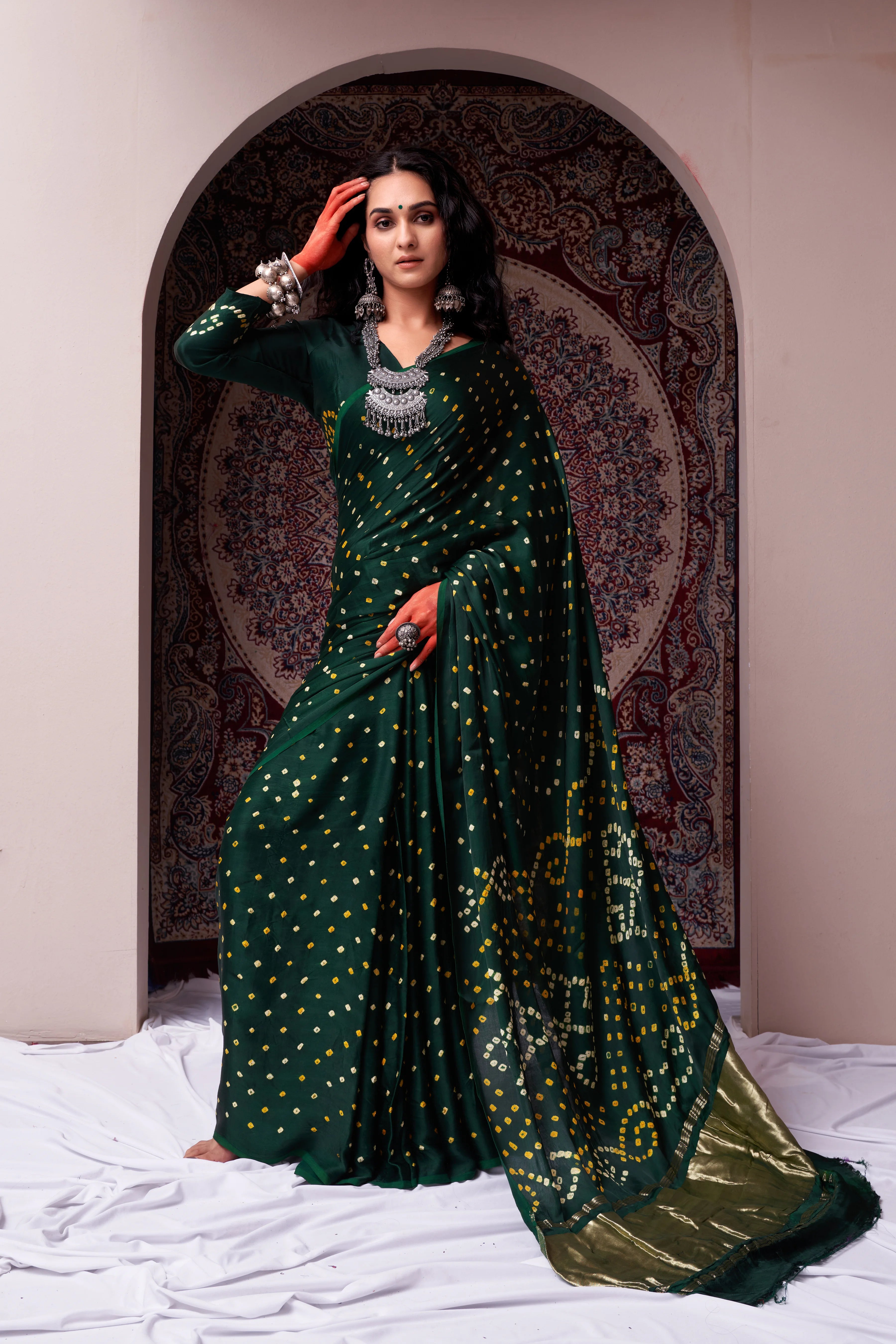 GreenGajjiSilkBandhaniWeddingSaree1.webp