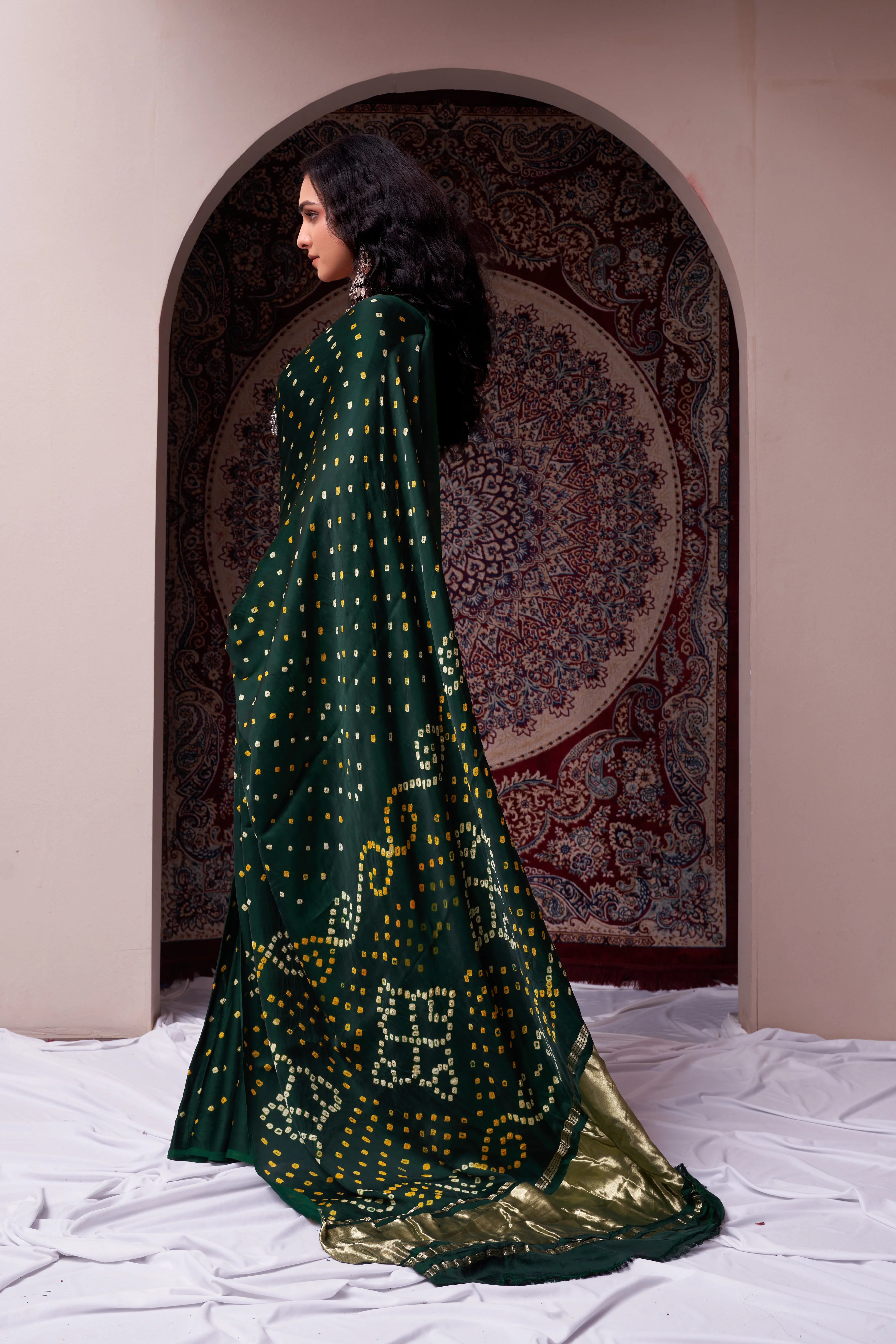 Classic Balsam Green Gajji Silk Bandhani Saree