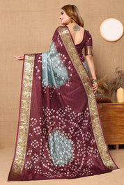 Graceful Grey Jaquard Silk Bandhani Saree