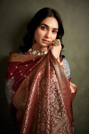 Classic Cloud Grey Kanjeevaram Silk Bandhani Saree