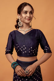 Indigo Dusk Gajji Silk Pure Hand Work Bandhani Saree