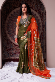 Lush Fern Jaquard Silk Bandhani Saree