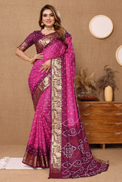 Lavish Light Pink Jaquard Silk Bandhani Saree