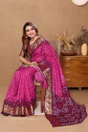 Lavish Light Pink Jaquard Silk Bandhani Saree