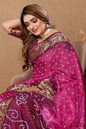 Lavish Light Pink Jaquard Silk Bandhani Saree