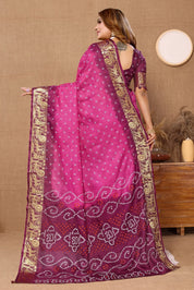 Lavish Light Pink Jaquard Silk Bandhani Saree