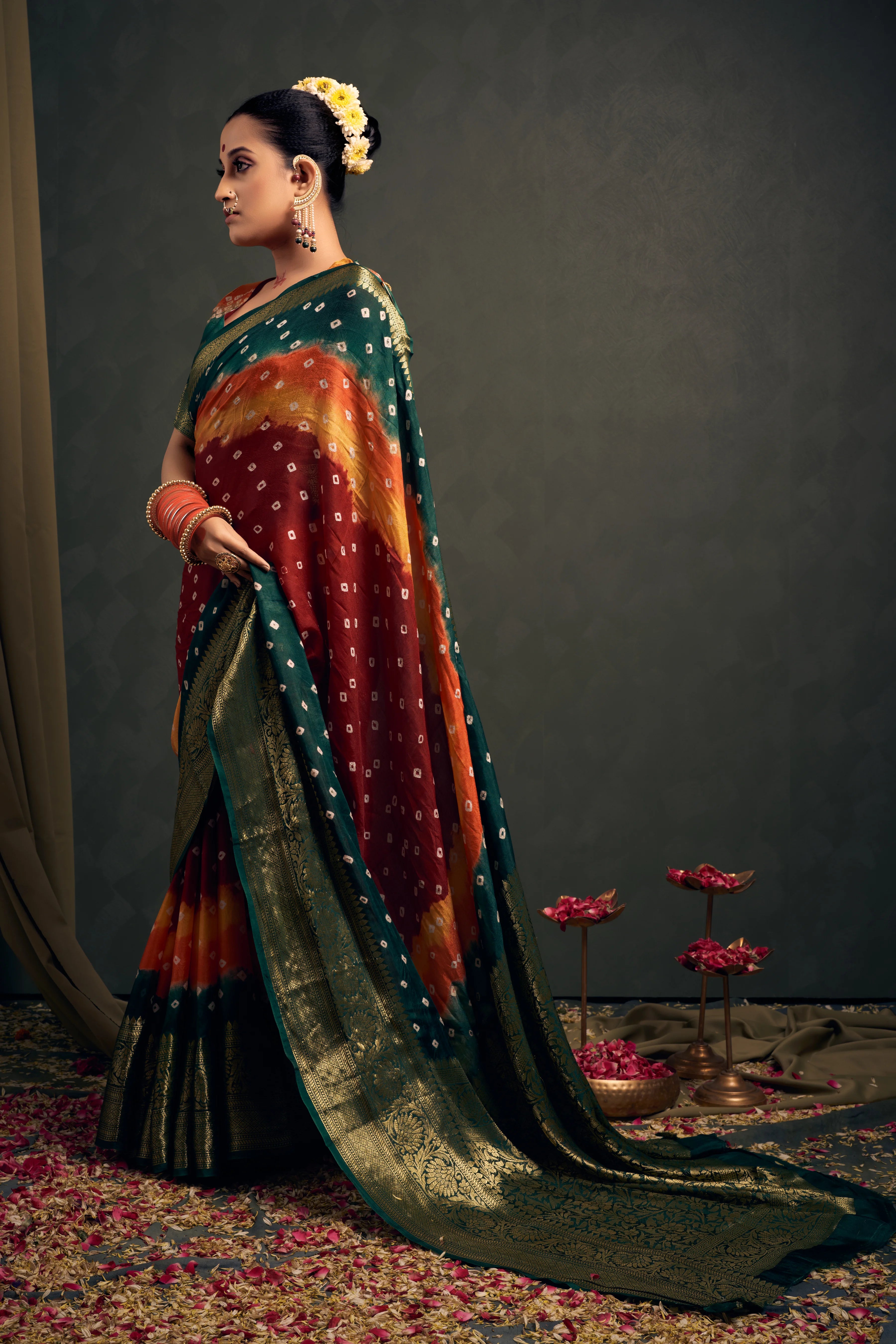 Elegant Garnet Maroon Kanjeevaram Silk Bandhani Saree