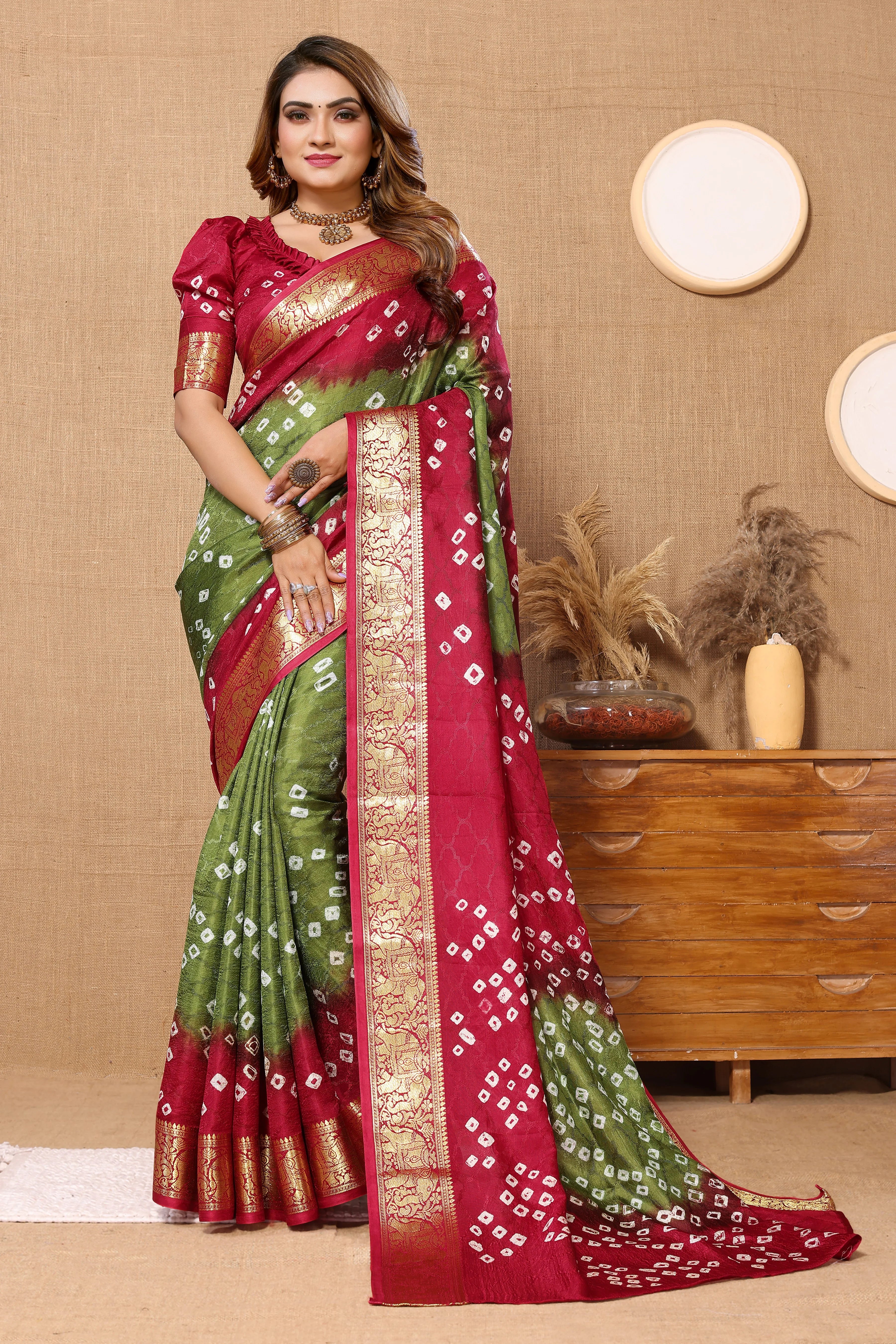 MehendiGreenJaquardSilkBandhejSaree1.webp