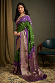 Lush Mehendi Green Kanjeevaram Silk Bandhani Saree