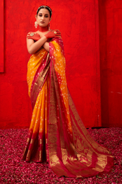 Gleaming Gold Mullbery Silk Bandhani Saree