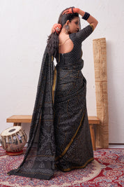 Midnight Noir Black Soft Silk Bandhani Saree