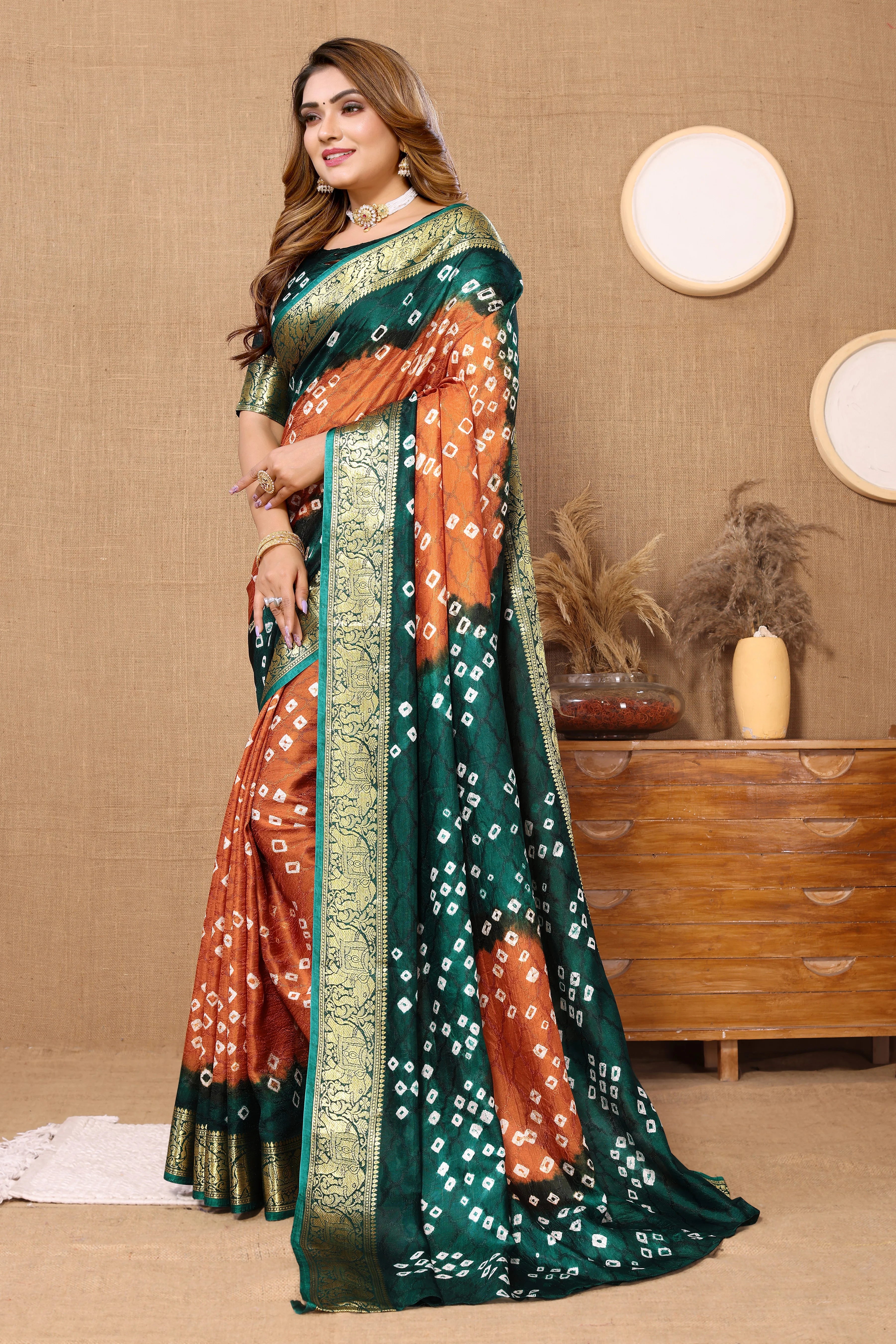 OrangeJaquardSilkBandhejSaree2.webp