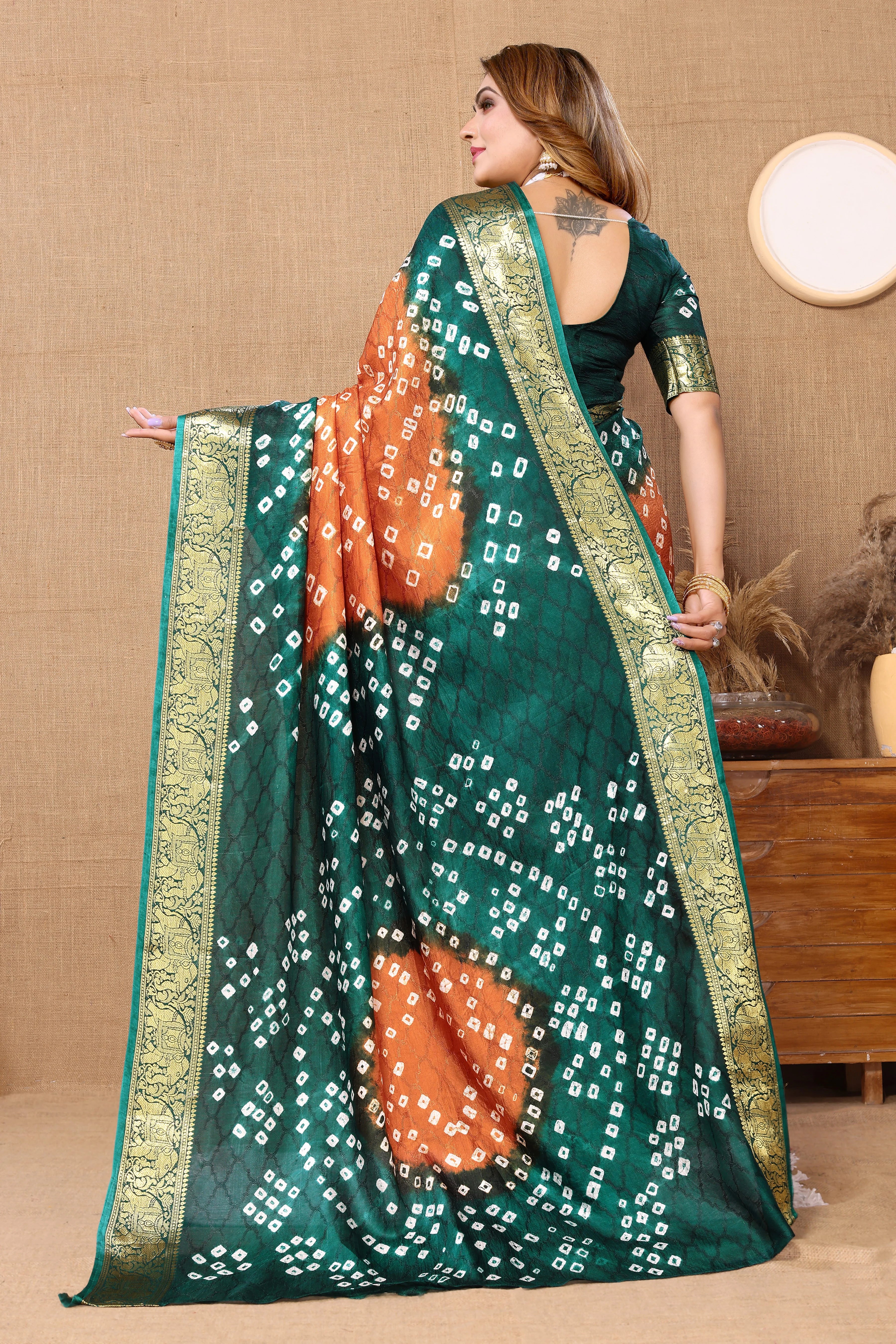 OrangeJaquardSilkBandhejSaree3.webp