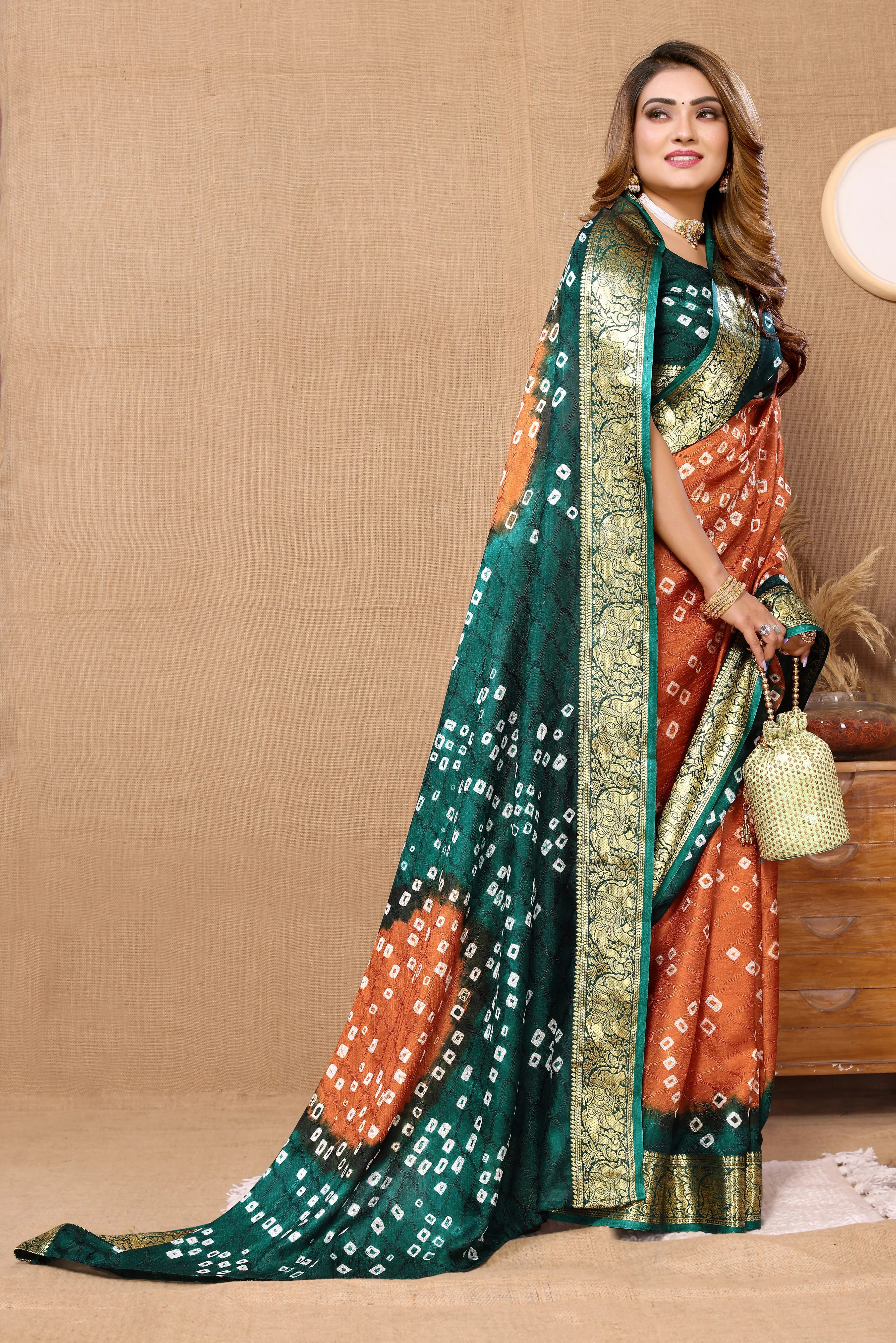 OrangeJaquardSilkBandhejSaree4.webp