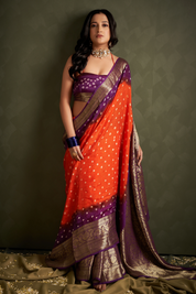 Radiant Amber Orange Kanjeevaram Silk Bandhani Saree