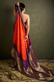 Radiant Amber Orange Kanjeevaram Silk Bandhani Saree